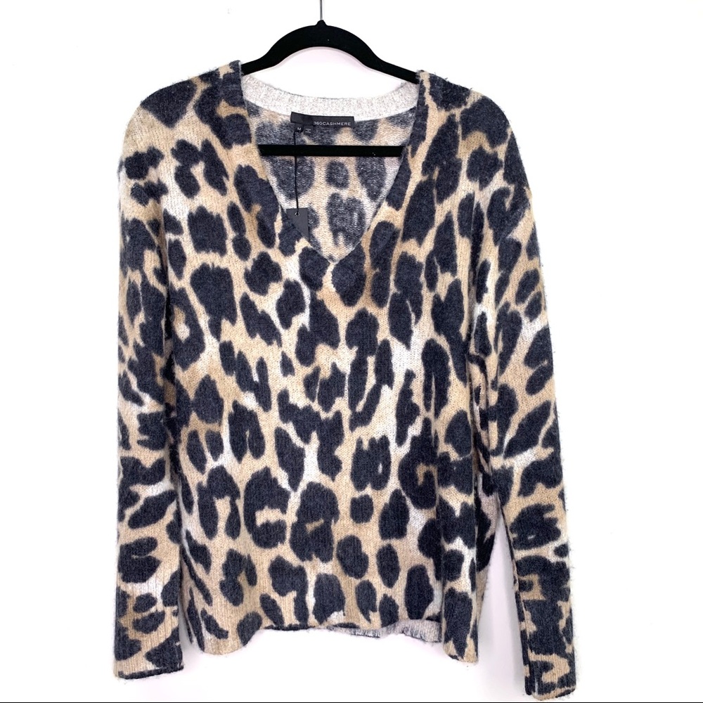 360 Cashmere Geraldine Sweater Leopard Size M - Picture 2 of 13